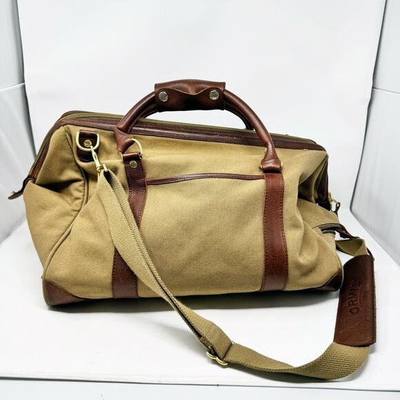 Orvis Canvas & Leather Zip Travel Duffle Bag Large Green - Picture 6 of 11